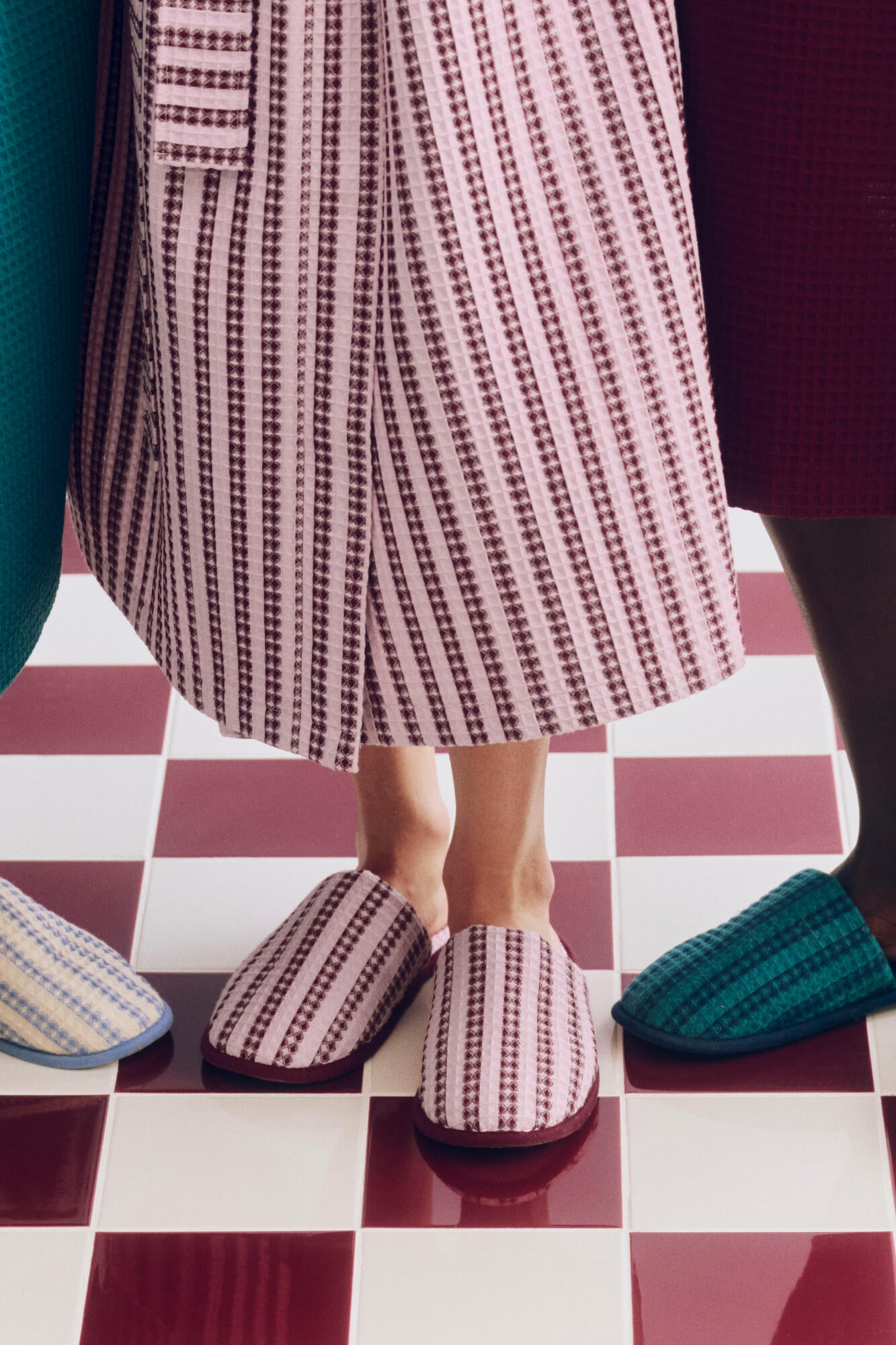 Waffle slippers - Stripe Cool pink